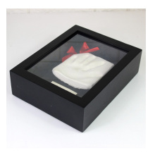 custom 8x8 black wood 3d Baby Handprint and Footprint shadow box for baby birthday gifts